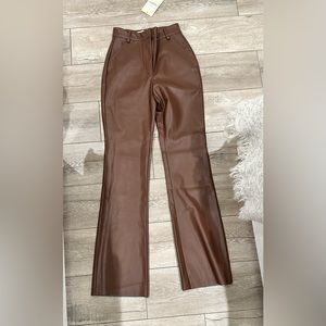 BROWN FAUX LEATHER PANTS